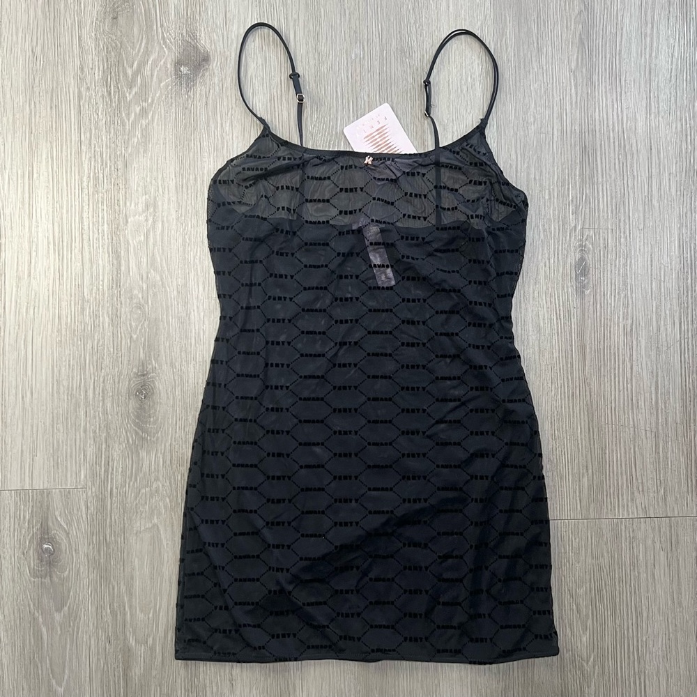 Savage X Fenty Black Sheer Logo Slip Dress